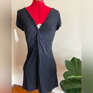 Black short cotton wrap front mini dress